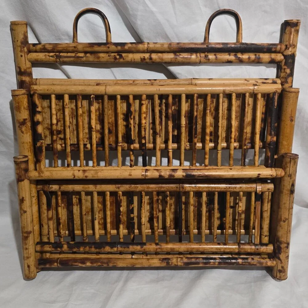 Vtg 100% Bamboo Handmade Folding Hanging Towel Vanity Shelves